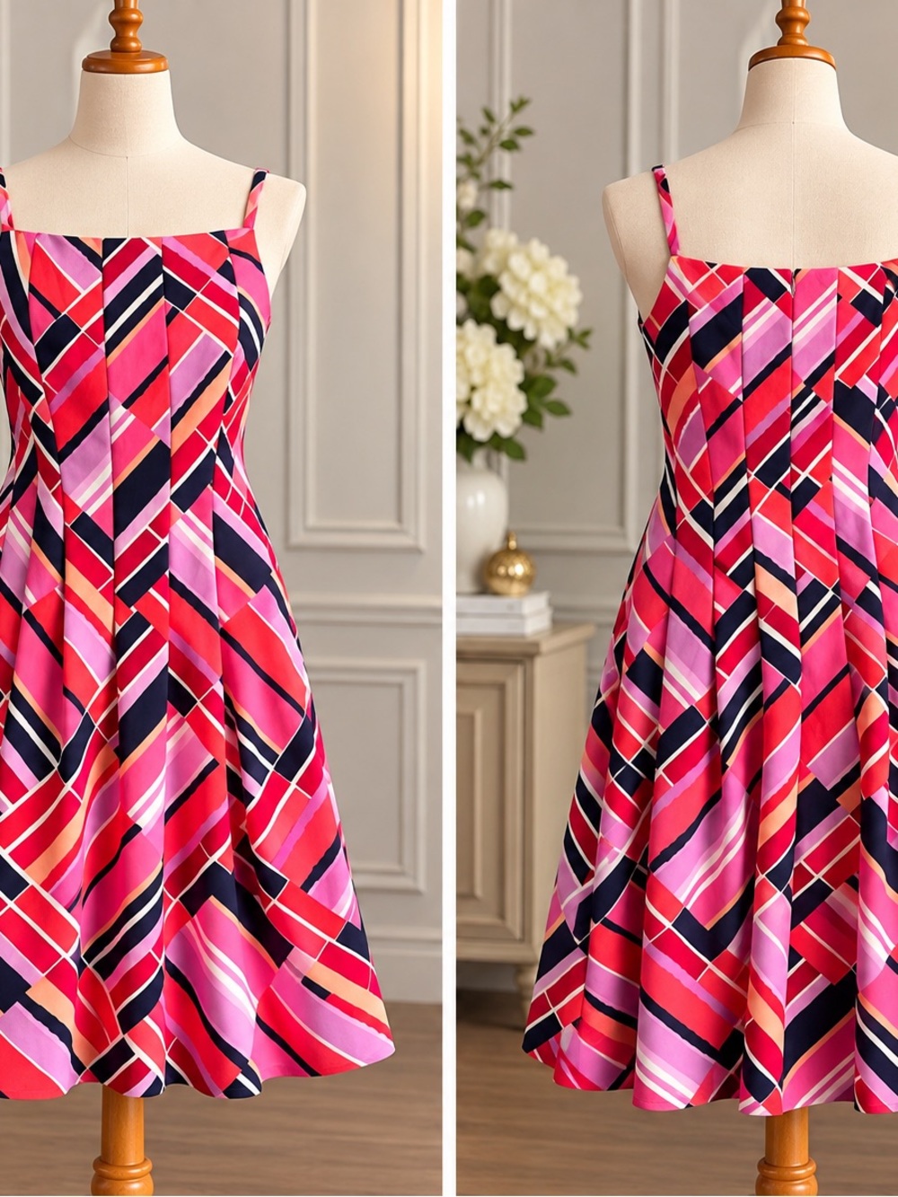 Vince Camuto Pink & Navy Geometric Sundress